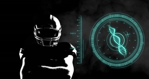 Futuristic scan over american football player silhouette