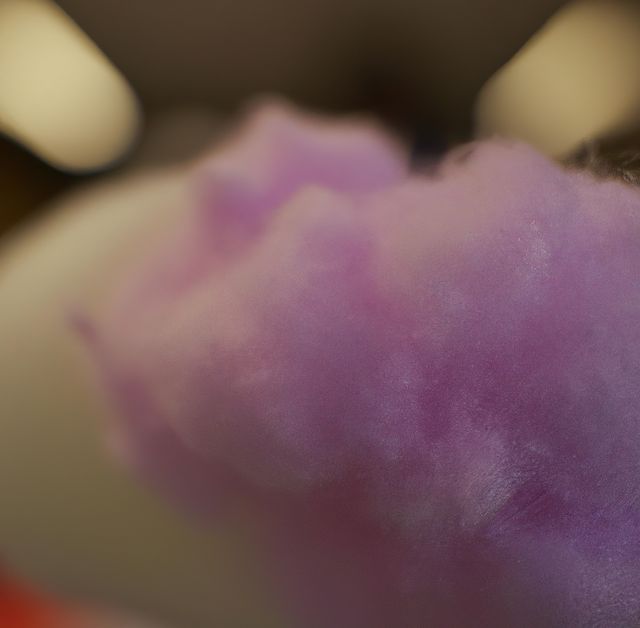 Vibrant close-up of cotton candy showcasing soft, fluffy texture and pale purple color. Perfect for representing summer fairs, carnivals, sweet treats, or nostalgic indulgence. Ideal for blog posts about sweets, promotional material for events or festivals, or artwork for dessert-related campaigns.