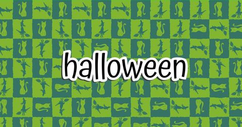 Halloween Celebration Poster with Green Patterned Background