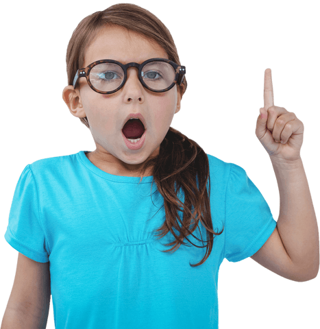 Cute Girl in Glasses Raising Finger Transparent Background