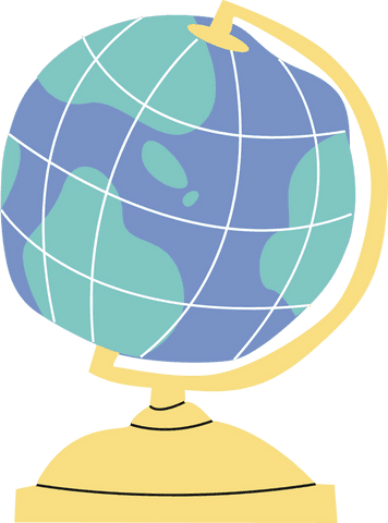 Flat globe with golden stand on transparent background