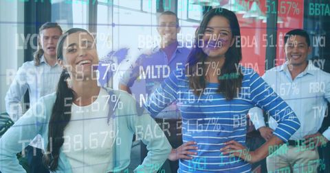 Team of Diverse Professionals Overlaid with Financial Growth Data