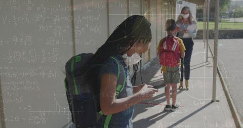 Schoolchildren Learning with Teacher Amid Pandemic