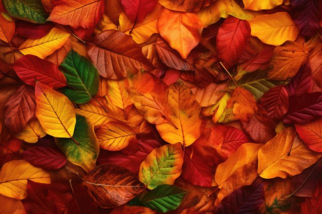 Perfect for seasonal themed designs, nature posters, desktop wallpapers, and fall promotions. Highlights the beauty of changing seasons with a vibrant mix of autumn colors and leaf textures.