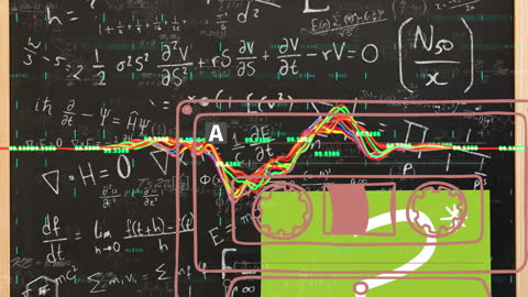 Animated Tape Icon with Mathematical Equations on Blackboard