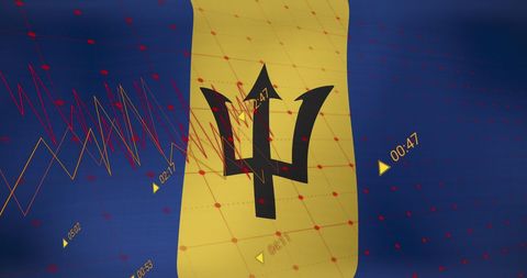 Barbados flag with digital financial data interface