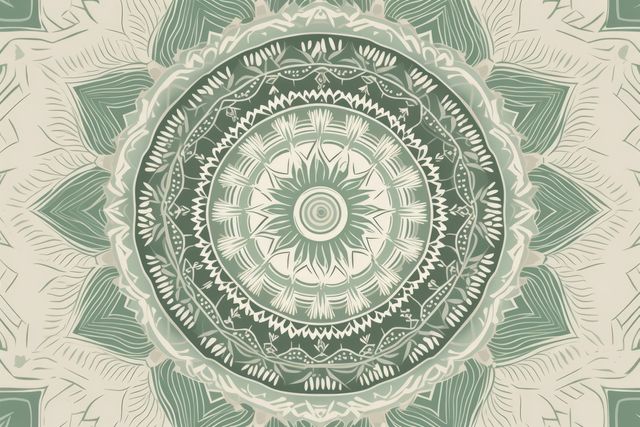 White mandala design on green background, created using generative ai technology. Colour, pattern, design, symbol and spirituality concept digitally generated image.
