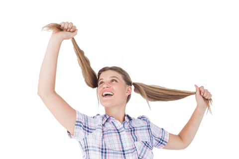 Cheerful Young Woman Holding Pigtails on Transparent Background - Download Free Stock Videos Pikwizard.com