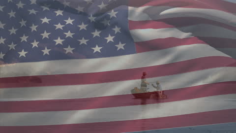 Patriotic Theme with American Flag and Fishing Adventure