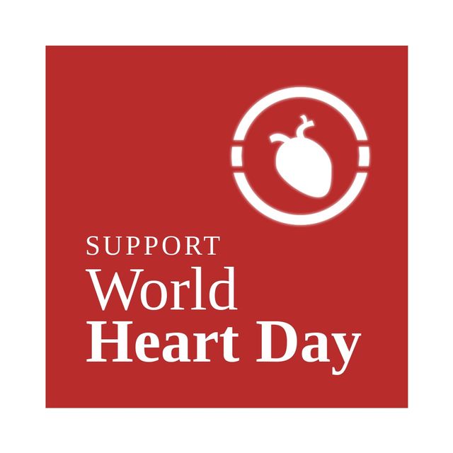 World heart day text banner with heart icon against red background. World heart day awareness concept