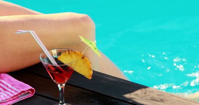 Relaxing by Poolside with Tropical Cocktail and Sunbathing in Summer - Download Free Stock Images Pikwizard.com