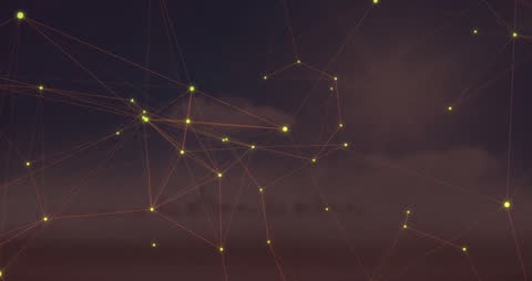 Animated Digital Network Overlaying Cityscape and Sky