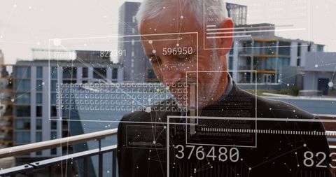 Financial Data Processing with Technology Overlay on Businessman