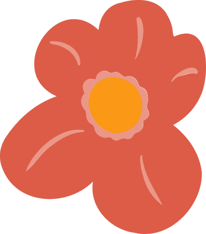 Transparent floral illustration with red petals and yellow center