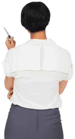 Back View Modern Businesswoman with Pen on Transparent Background