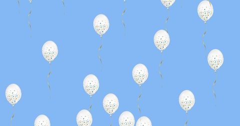Floating white balloons on blue abstract background