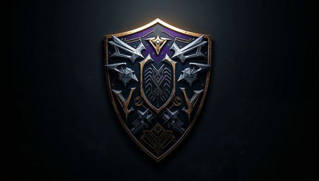 Intricate fantasy shield with purple accents on dark background