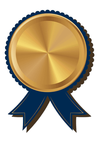 Transparent award medal with blue ribbon bowing