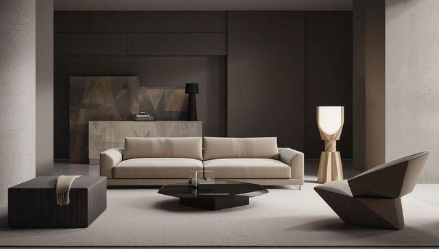 Contemporary Minimalist Living Room with Beige Sofa