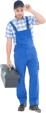 Transparent Confident Male Handyman with Toolbox and Cap - Download Free Stock Videos Pikwizard.com