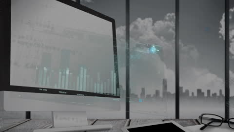 Futuristic Digital Interface with Data and Analytics Icons