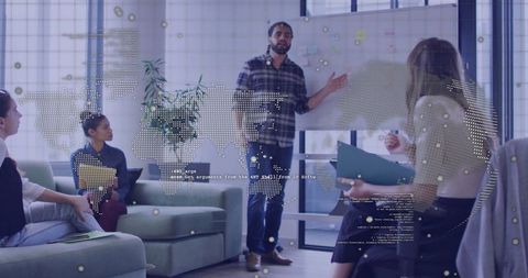 Team Collaboration in Modern Workspace with Innovative Strategy Planning