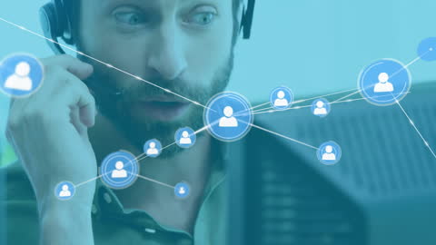 Businessman Engaging in Digital Communication Network