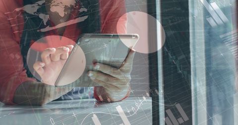 Businesswoman Using Tablet with Futuristic Data Overlay