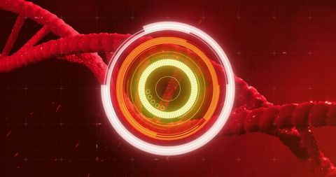 Innovative Genetic Interface Overlay on Red Background