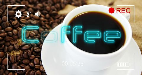 Hot Coffee Cup with Digital Interface Elements - Download Free Stock Images Pikwizard.com