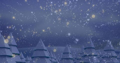 Magical Winter Night with Glowing Evergreen Trees and Snowflakes