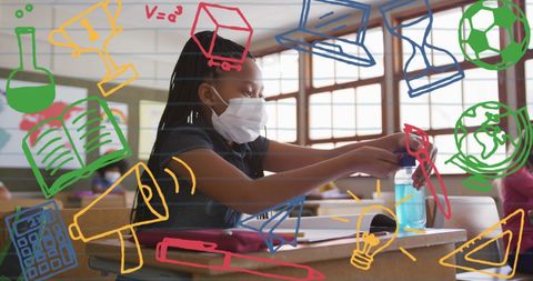 Schoolgirl Studying in Classroom with Education Icons Overlay - Download Free Stock Images Pikwizard.com