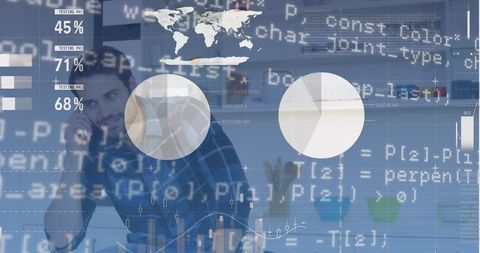 Data Processing Concept Overlay with Businessman in Office