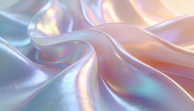 Opalescent satin folds flowing with pearlescent pastel glow and iridescent sheen