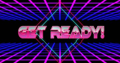 retro futuristic get ready message with neon grids - Download Free Stock Images Pikwizard.com