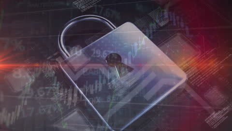 Cybersecurity and Finance Concept with Lock and Data Overlay