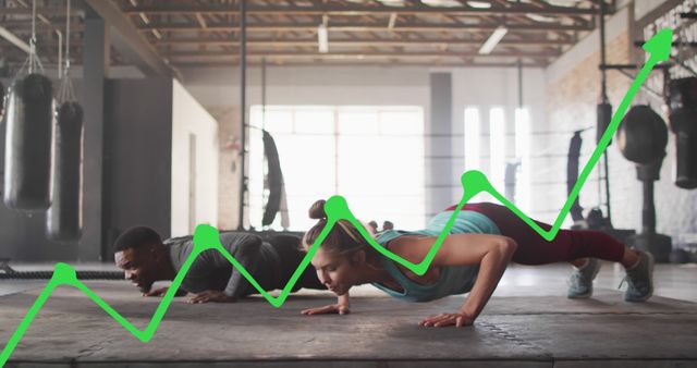 Multiracial Friends Exercising in Gym with Growth Chart Overlay - Download Free Stock Images Pikwizard.com