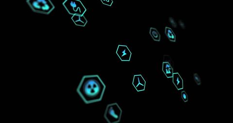 Floating Neon Ecology Icons on Black Background for Tech Concept