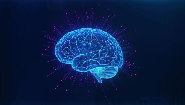 Futuristic 3d brain model with glowing neural connections