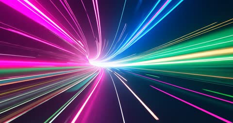 Futuristic Neon Light Streaks in Hyperspace Tunnel