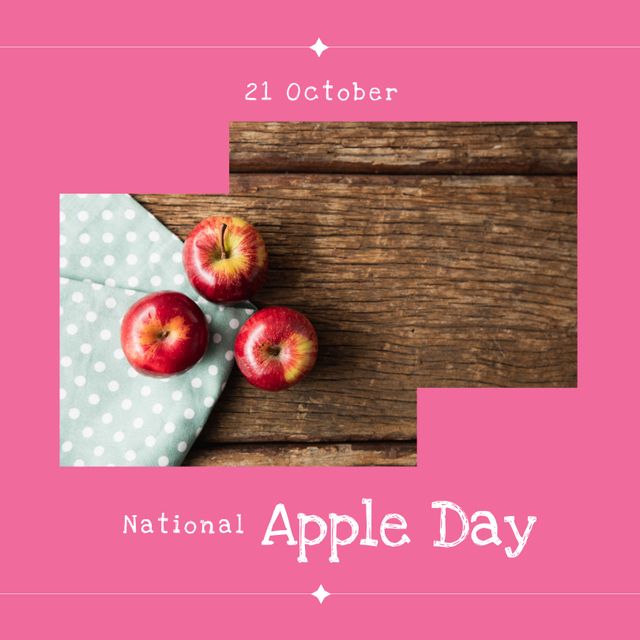 National Apple Day Text Over Rustic Wood Background with Fresh Apples - Download Free Stock Templates Pikwizard.com