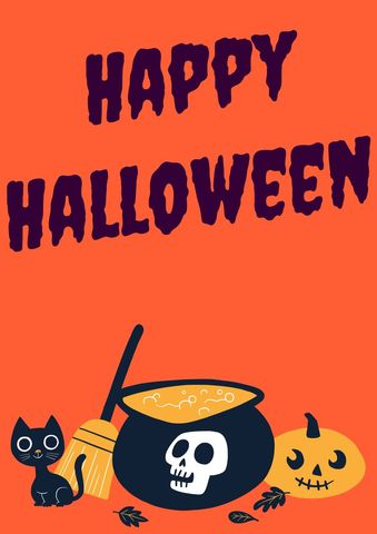 Playful Halloween Greetings with Cat and Cauldron - Download Free Stock Templates Pikwizard.com