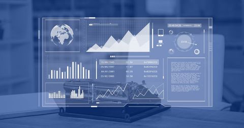 Financial Data Analysis Concept Overlaying Office Desk