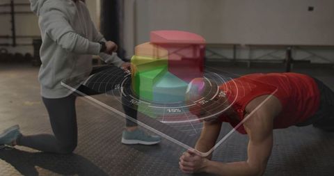 Fitness trainee using 3d chart technology during workout