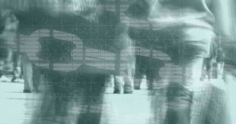 Blurry Pedestrians Amidst Digital Network and Binary Code