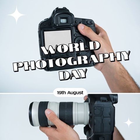 world photography day celebration with camera in hands - Download Free Stock Templates Pikwizard.com