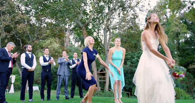 Bride Throwing Bouquet at Outdoor Wedding Reception - Download Free Stock Images Pikwizard.com