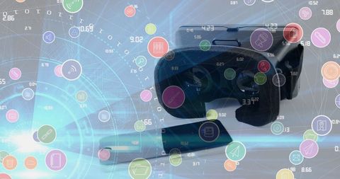 Digital transformation concept with virtual reality headset and icons