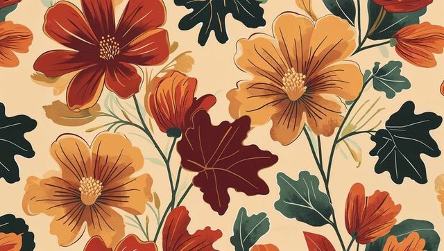 Vintage floral pattern with blooming flowers and leaves