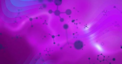 Futuristic purple molecular network background with glowing atoms and flowing gradient for science